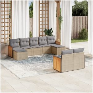 Soffgrupp för trädgården med dynor 9 delar beige konstrotting vidaXL
