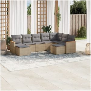 Soffgrupp för trädgården med dynor 9 delar beige konstrotting vidaXL