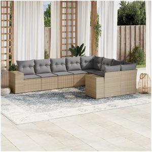 Soffgrupp för trädgården med dynor 9 delar beige konstrotting vidaXL