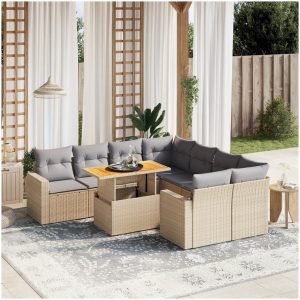 Soffgrupp för trädgården med dynor 9 delar beige konstrotting vidaXL