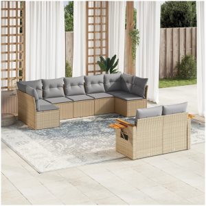 Soffgrupp för trädgården med dynor 9 delar beige konstrotting vidaXL
