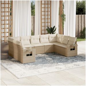 Soffgrupp för trädgården med dynor 9 delar beige konstrotting vidaXL