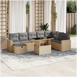 Soffgrupp för trädgården med dynor 9 delar beige konstrotting vidaXL
