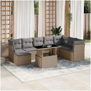 Soffgrupp för trädgården med dynor 9 delar beige konstrotting vidaXL