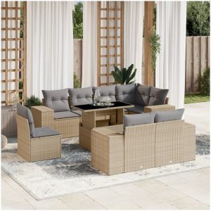 Soffgrupp för trädgården med dynor 9 delar beige konstrotting vidaXL