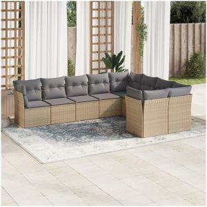 Soffgrupp för trädgården med dynor 9 delar beige konstrotting vidaXL