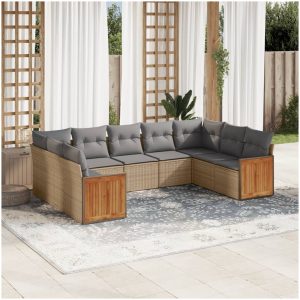 Soffgrupp för trädgården med dynor 9 delar beige konstrotting vidaXL