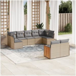 Soffgrupp för trädgården med dynor 9 delar beige konstrotting vidaXL