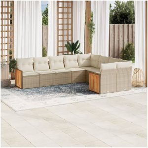 Soffgrupp för trädgården med dynor 9 delar beige konstrotting vidaXL