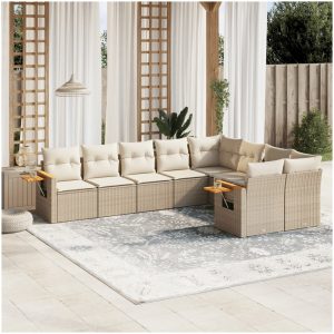 Soffgrupp för trädgården med dynor 9 delar beige konstrotting vidaXL