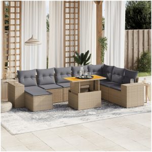 Soffgrupp för trädgården med dynor 9 delar beige konstrotting vidaXL