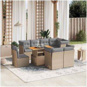 Soffgrupp för trädgården med dynor 9 delar beige konstrotting vidaXL