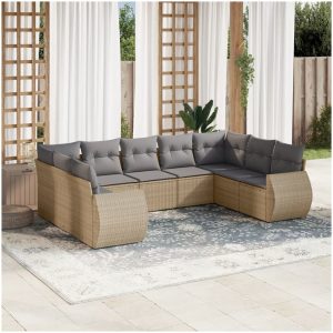 Soffgrupp för trädgården med dynor 9 delar beige konstrotting vidaXL