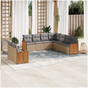 Soffgrupp för trädgården med dynor 9 delar beige konstrotting vidaXL