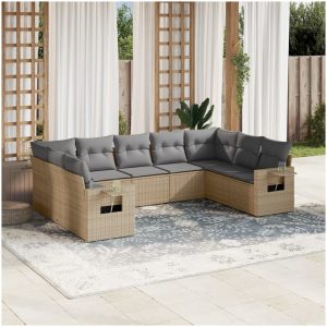 Soffgrupp för trädgården med dynor 9 delar beige konstrotting vidaXL