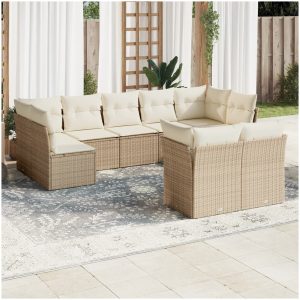 Soffgrupp för trädgården med dynor 9 delar beige konstrotting vidaXL