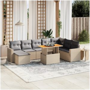 Soffgrupp för trädgården med dynor 9 delar beige konstrotting vidaXL