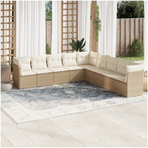 Soffgrupp för trädgården med dynor 9 delar beige konstrotting vidaXL