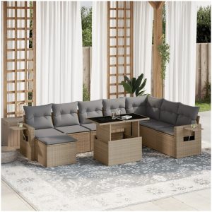 Soffgrupp för trädgården med dynor 9 delar beige konstrotting vidaXL