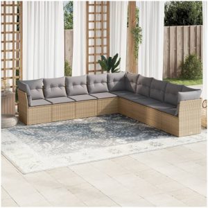 Soffgrupp för trädgården med dynor 9 delar beige konstrotting vidaXL