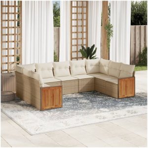 Soffgrupp för trädgården med dynor 9 delar beige konstrotting vidaXL