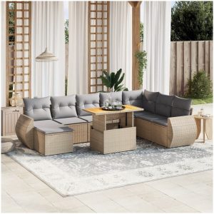 Soffgrupp för trädgården med dynor 9 delar beige konstrotting vidaXL