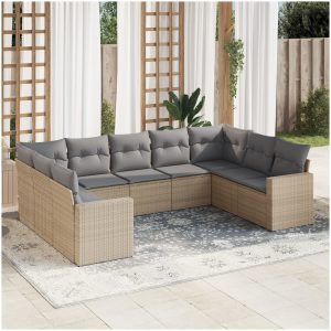 Soffgrupp för trädgården med dynor 9 delar beige konstrotting vidaXL