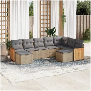 Soffgrupp för trädgården med dynor 9 delar beige konstrotting vidaXL