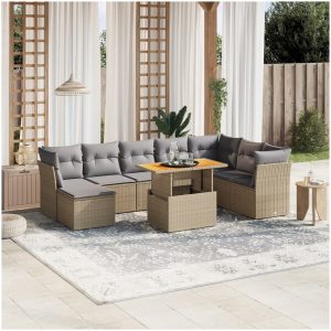 Soffgrupp för trädgården med dynor 9 delar beige konstrotting vidaXL