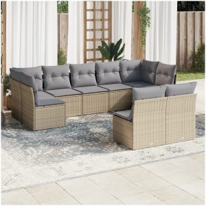 Soffgrupp för trädgården med dynor 9 delar beige konstrotting vidaXL