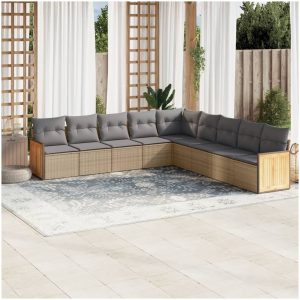 Soffgrupp för trädgården med dynor 9 delar beige konstrotting vidaXL