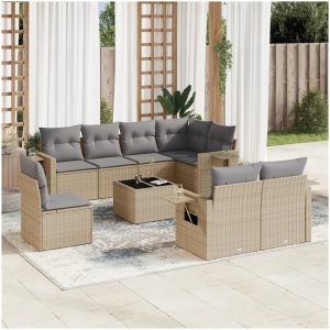Soffgrupp för trädgården med dynor 9 delar beige konstrotting vidaXL