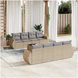 Soffgrupp för trädgården med dynor 9 delar beige konstrotting vidaXL