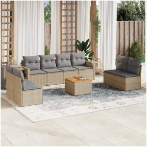 Soffgrupp för trädgården med dynor 9 delar beige konstrotting vidaXL