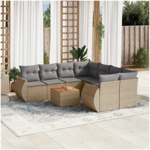 Soffgrupp för trädgården med dynor 9 delar beige konstrotting vidaXL