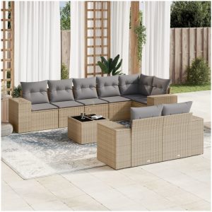 Soffgrupp för trädgården med dynor 9 delar beige konstrotting vidaXL