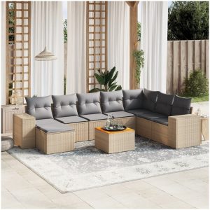 Soffgrupp för trädgården med dynor 9 delar beige konstrotting vidaXL