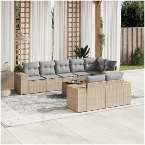 Soffgrupp för trädgården med dynor 9 delar beige konstrotting vidaXL