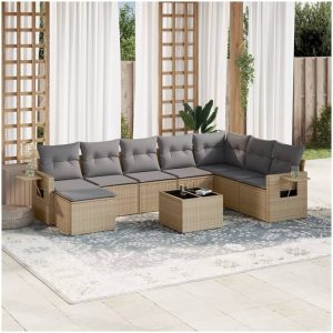 Soffgrupp för trädgården med dynor 9 delar beige konstrotting vidaXL