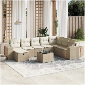 Soffgrupp för trädgården med dynor 9 delar beige konstrotting vidaXL
