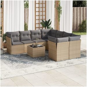 Soffgrupp för trädgården med dynor 9 delar beige konstrotting vidaXL