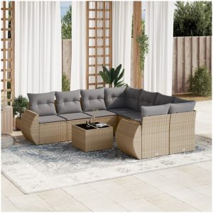 Soffgrupp för trädgården med dynor 9 delar beige konstrotting vidaXL