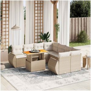 Soffgrupp för trädgården med dynor 9 delar beige konstrotting vidaXL