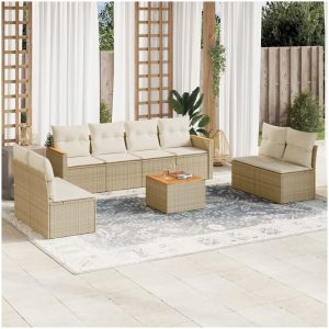 Soffgrupp för trädgården med dynor 9 delar beige konstrotting vidaXL