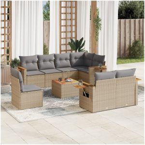Soffgrupp för trädgården med dynor 9 delar beige konstrotting vidaXL