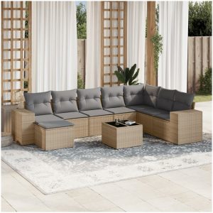 Soffgrupp för trädgården med dynor 9 delar beige konstrotting vidaXL