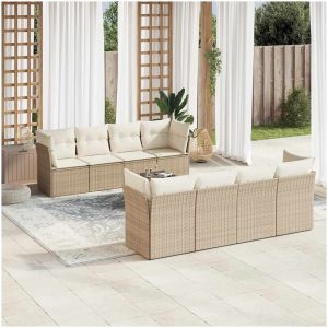 Soffgrupp för trädgården med dynor 9 delar beige konstrotting vidaXL