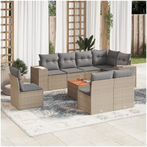 Soffgrupp för trädgården med dynor 9 delar beige konstrotting vidaXL