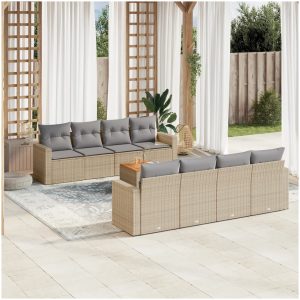 Soffgrupp för trädgården med dynor 9 delar beige konstrotting vidaXL
