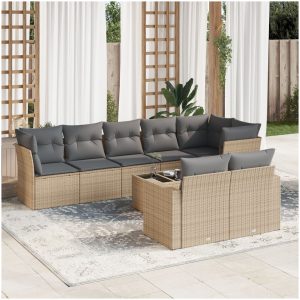 Soffgrupp för trädgården med dynor 9 delar beige konstrotting vidaXL